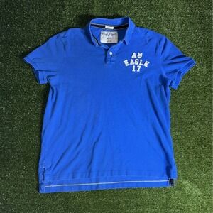 American Eagle Outfitters Mens XL Blue Athletic Fit Applique Logo Polo Shirt